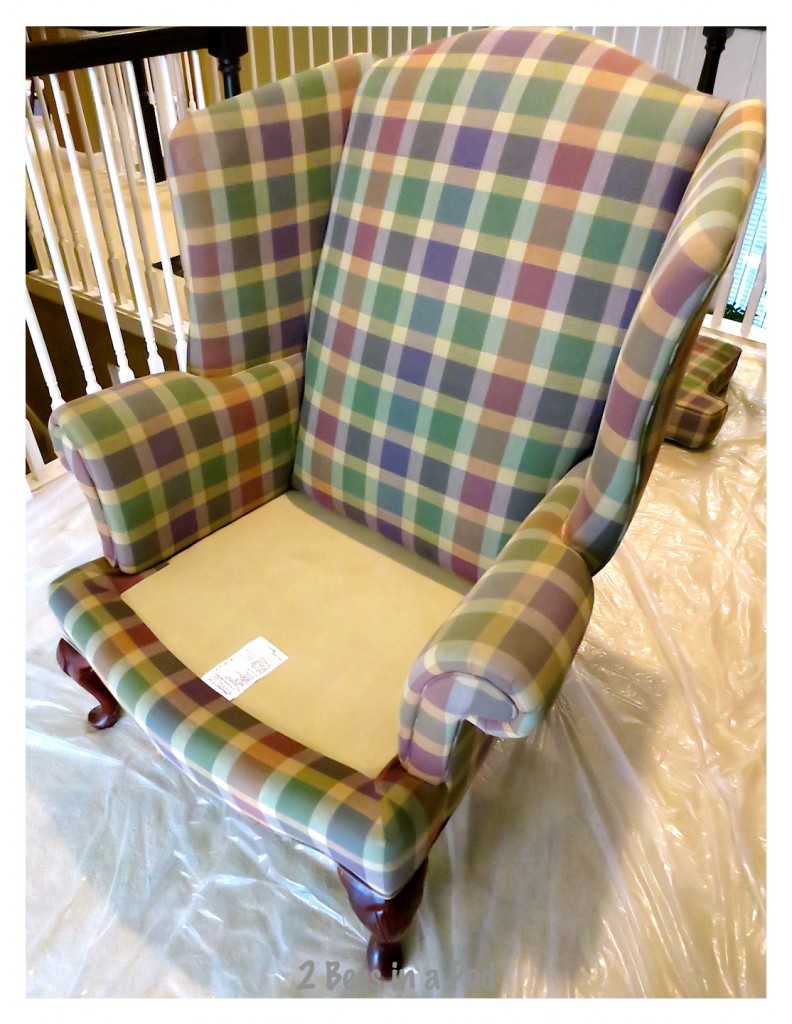 The wing chair before the fabric was painted...I know you're jealous :)