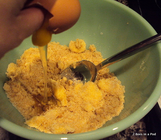 Adding egg into sugar and butter mixture for monster cookies