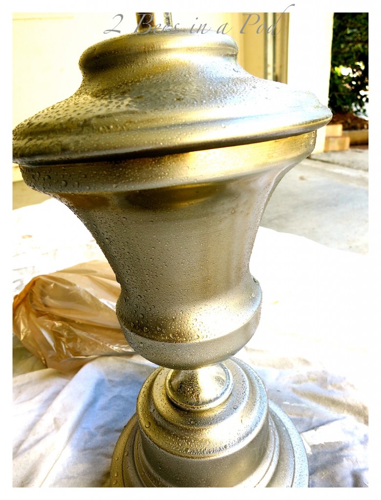 Take an old brass lamp and turn it into a DIY Mercury Glass lamp - spray paint, vinegar and water give you this beautiful - aged look