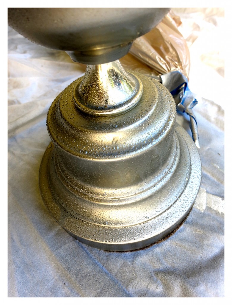 Take an old brass lamp and turn it into a DIY Mercury Glass lamp - spray paint, vinegar and water give you this beautiful - aged look