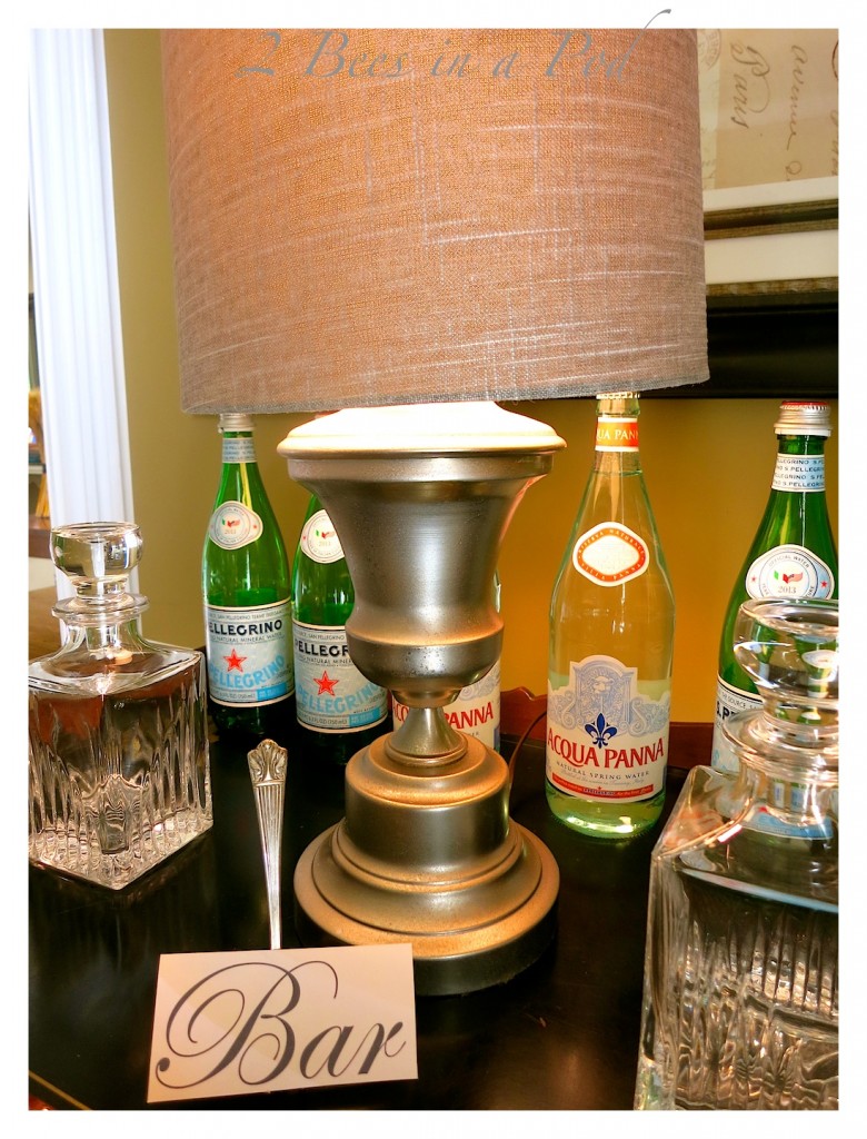 Take an old brass lamp and turn it into a DIY Mercury Glass lamp - spray paint, vinegar and water give you this beautiful - aged look. Great in the bar area.