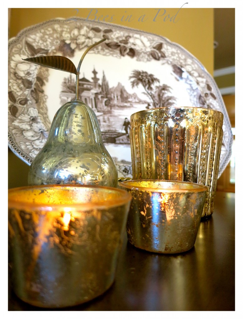DIY Mercury Glass... Painted clear glass votives and a jar create an aged-vintage look. Love the crackle finish.
