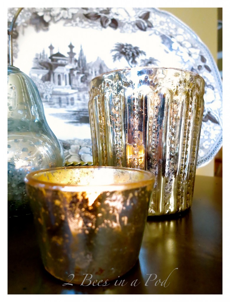 DIY Mercury Glass... Painted clear glass votives and a jar create an aged-vintage look. Love the crackle finish.