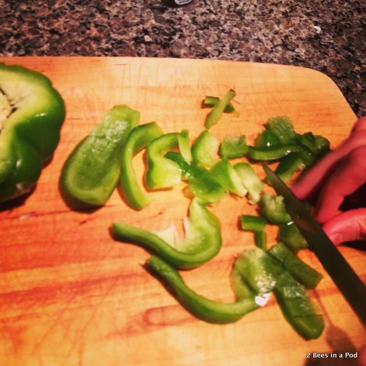 1-Chopping green peppers for homemade chili