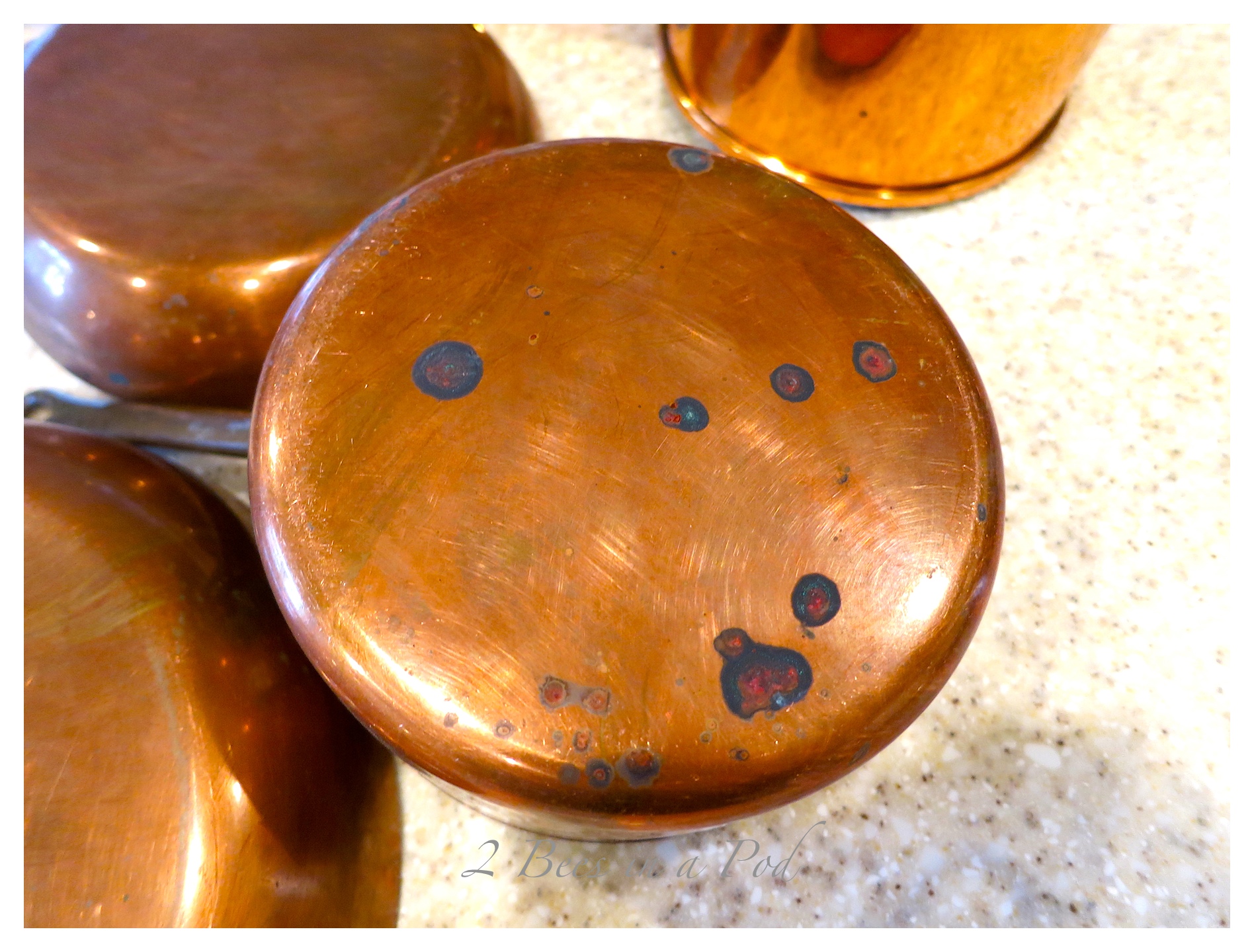 A safe and organic way to clean copper pots and pans. Use lemon and kosher salt to wipe away grime. Shiny and polished!