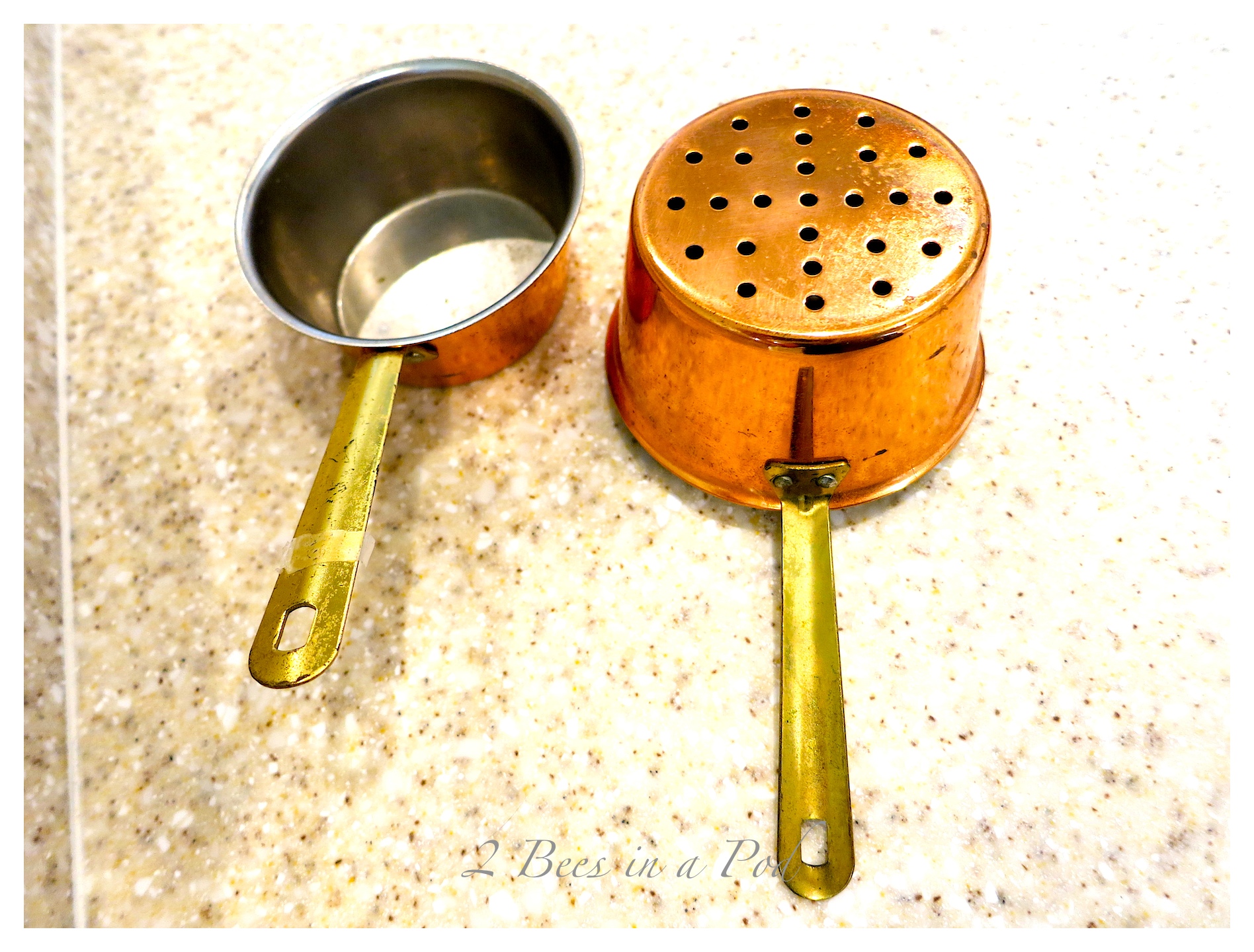 A safe and organic way to clean copper pots and pans. Use lemon and kosher salt to wipe away grime. Shiny and polished!