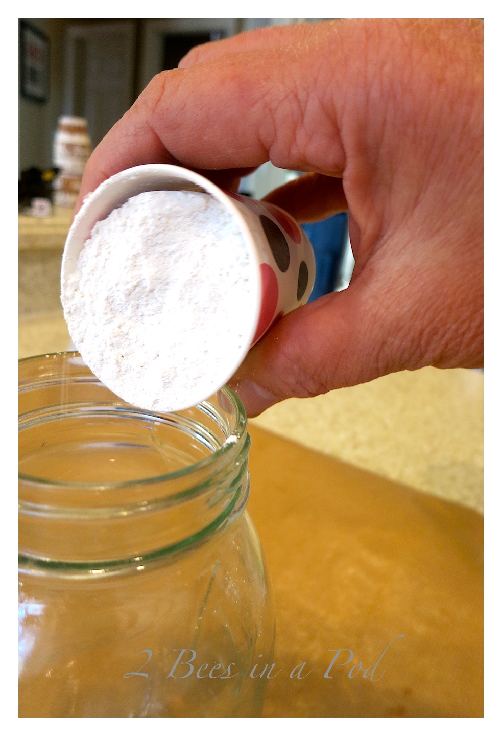 Use a mason jar when making homemade chalk paint. It makes it easier to mix all the ingredients.