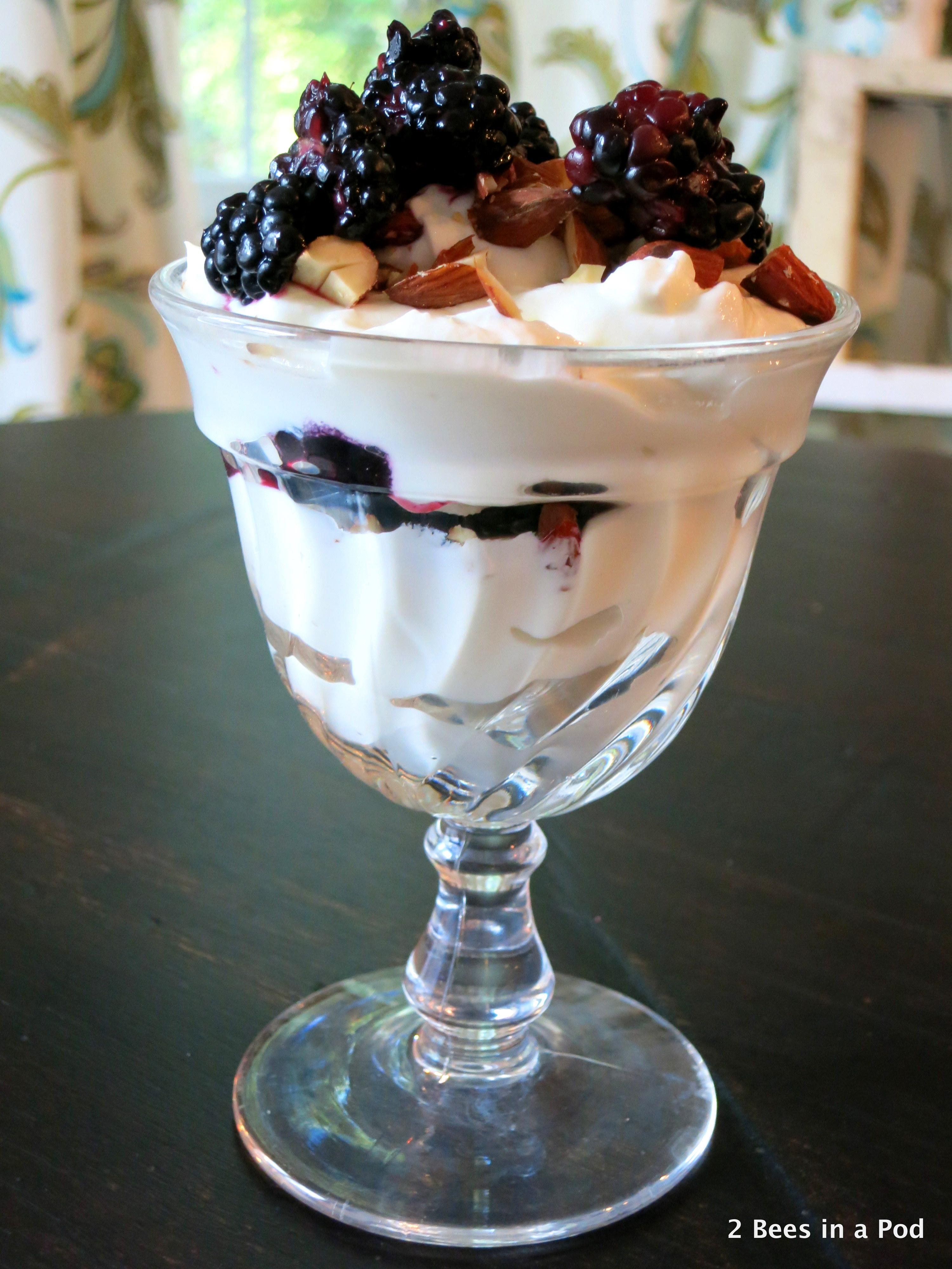 Parfait with greek yogurt, blackberries, almonds, and flax seed #CleanEating