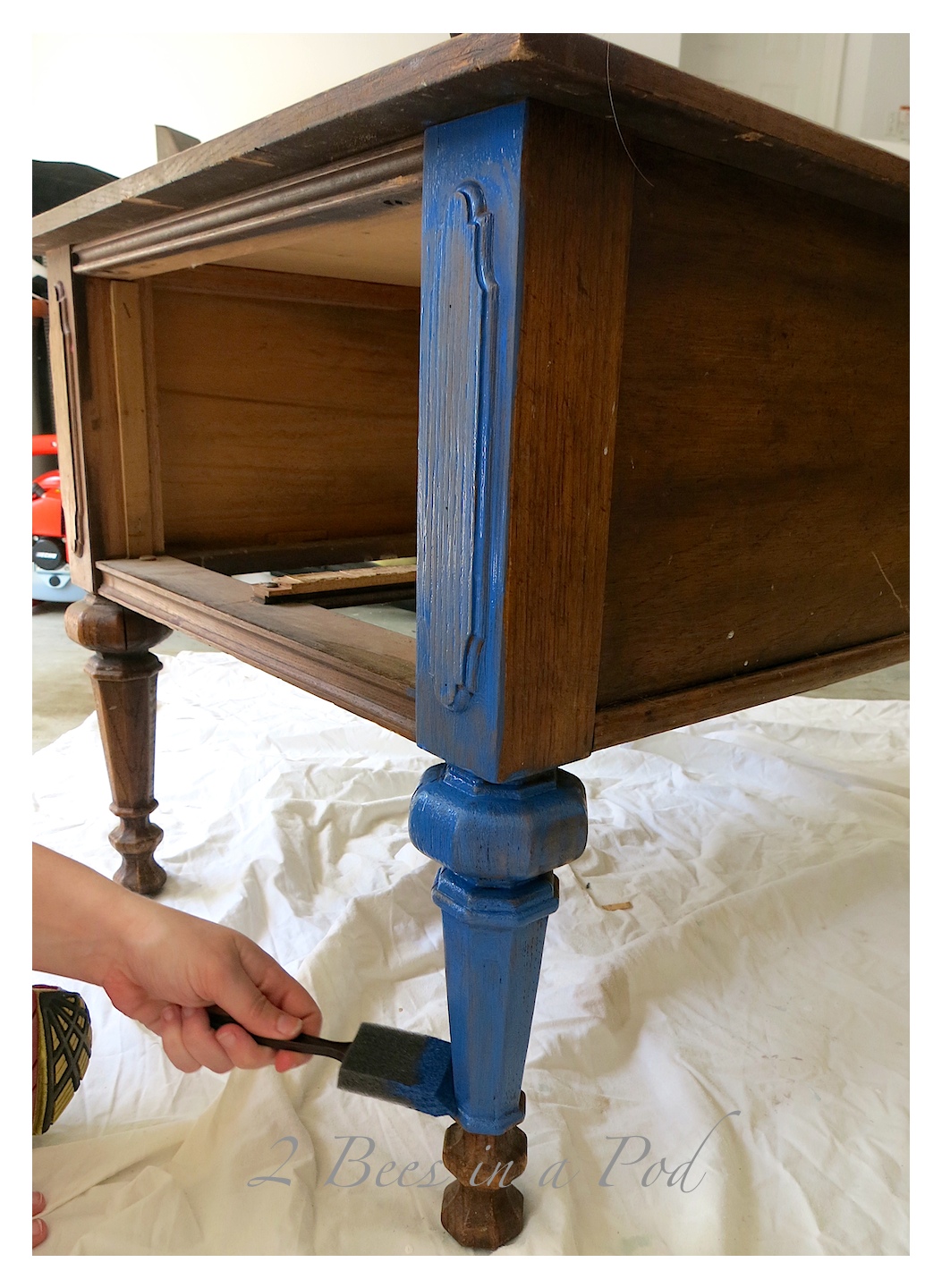 End table gets a makeover - using homemade chalk paint, light distressing and two was treatments. We even shined up the hardware using Brasso.