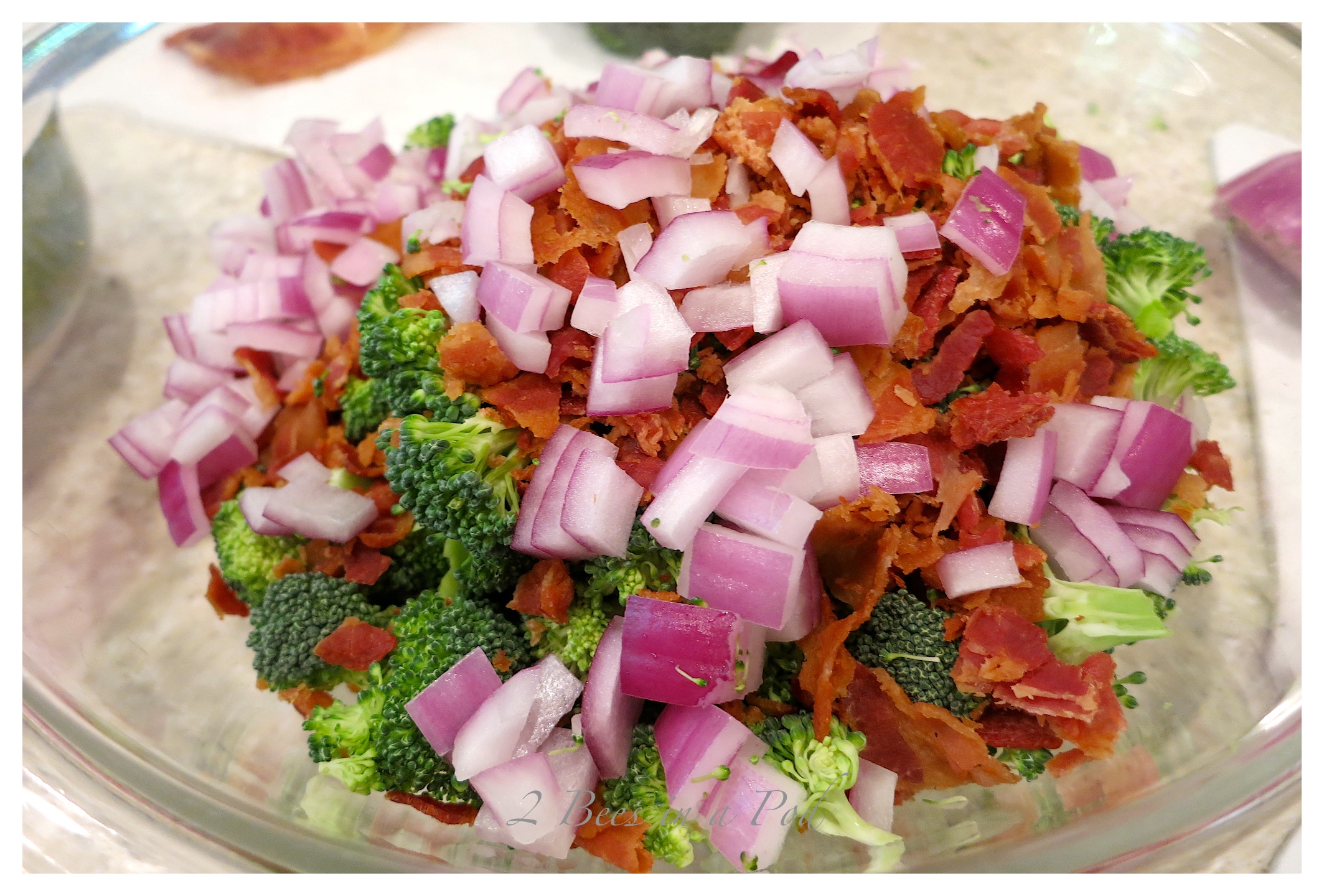 Southern Broccoli Salad. Smokey bacon, tangy vinegar , broccoli, red onion. Great picnic or cookout salad.