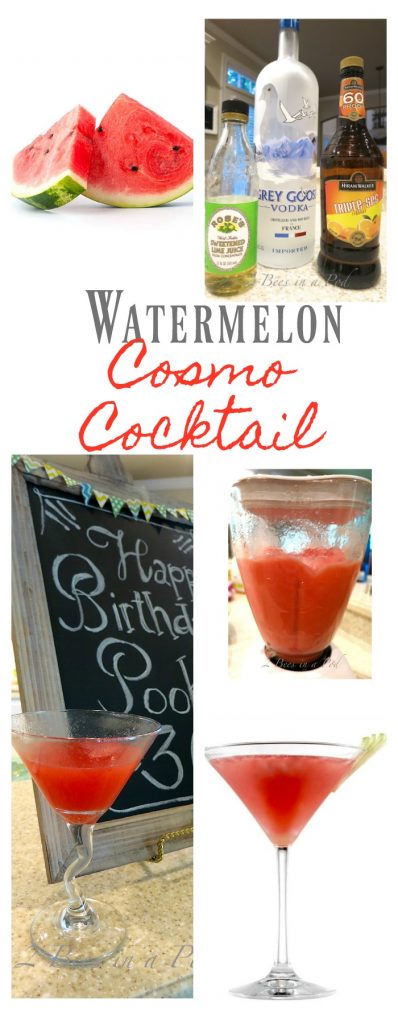 Watermelon Cosmo Cocktail Martini - perfect cocktail for summertime. Summer cocktail.