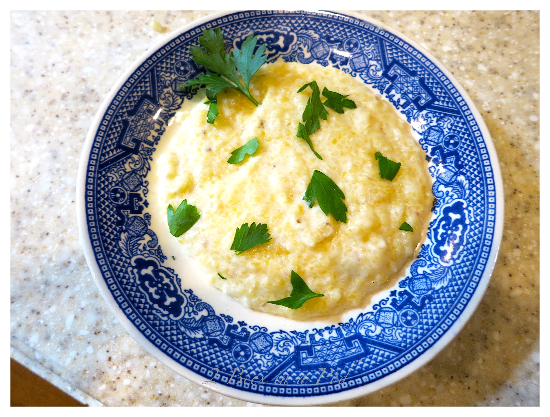 Decadent parmesan cheese grits. The speckled yellow grits from Nora Mill Granary are known as "Dixie Ice Cream". Cooked on water and half and half make these grits super creamy.