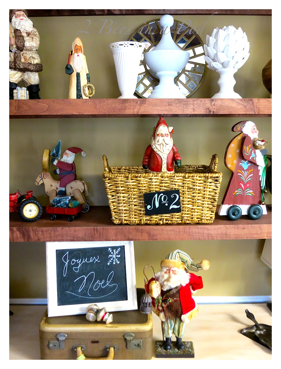 Christmas Home Tour 2014 - traditional green and red decor. Also rustic and vintage decor. Lots of Santas, vintage Buddy L truck and tractor