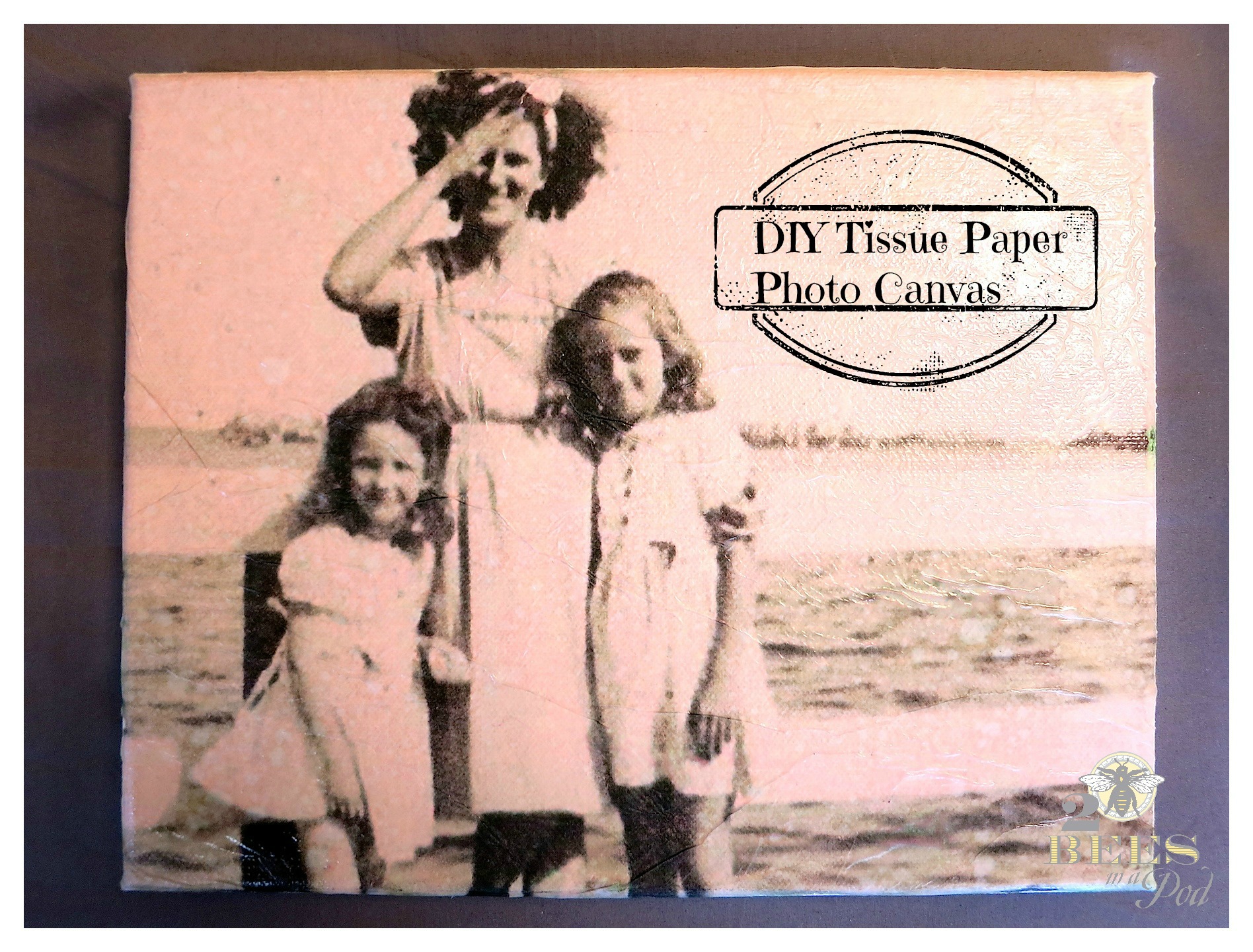DIY Tissue Paper Photo Canvas - print out a photo from your home computer onto gift wrap tissue paper. Using Mod Podge add tissue paper to canvas.