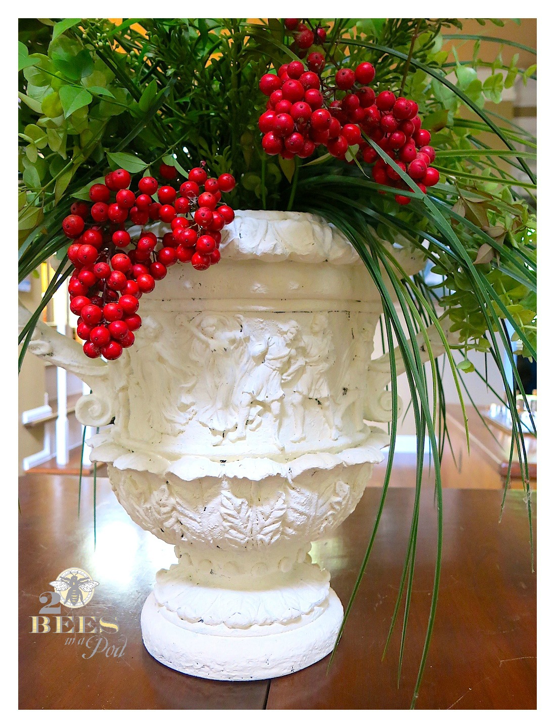 Chalk painted decorative urn. Chalk Paint a resin or plastic vase and make it look like vintage plaster.