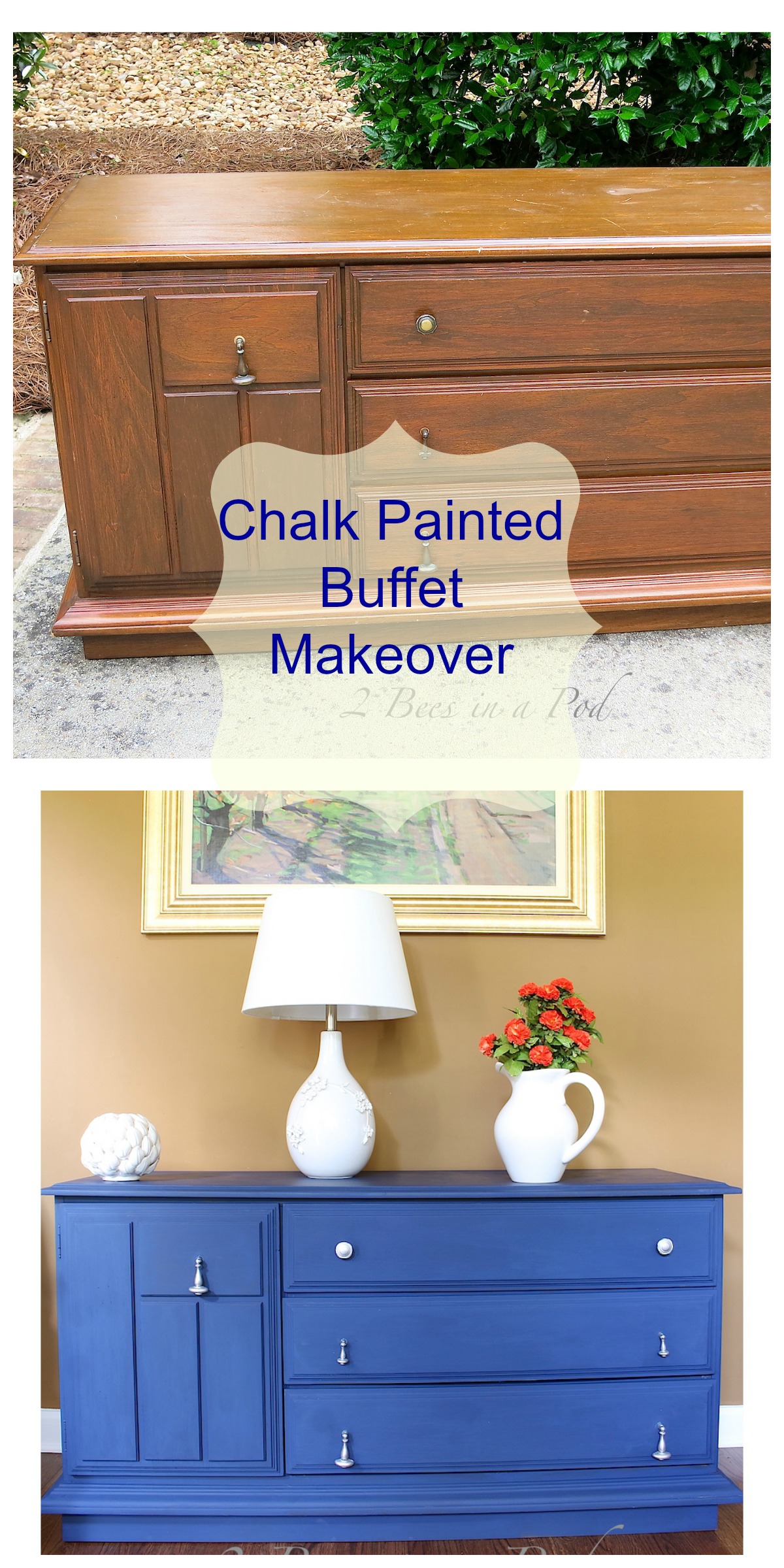 Chalk Painted Buffet Makeover - 2 Bees in a Pod