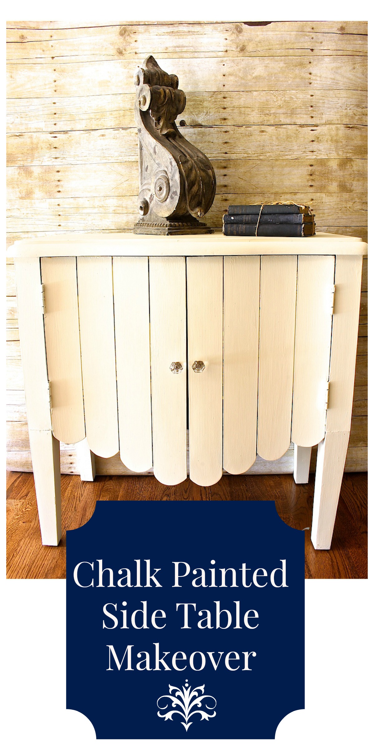 Side table makeover with Annie Sloan Chalk Paint - inside painted in Napoleonic Blue Annie Sloan Chalk Paint. Outside of table painted in Annie Sloan Chalk Paint Old White