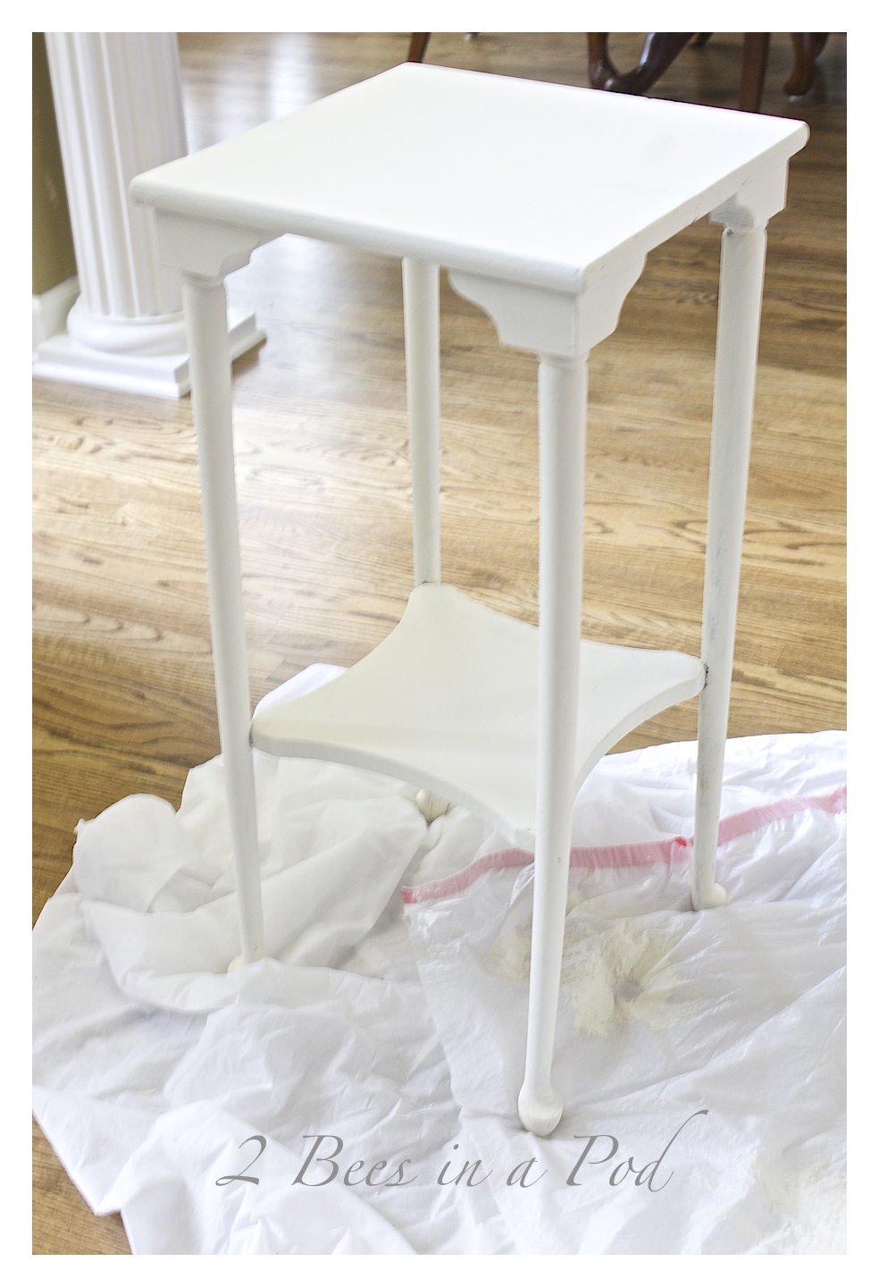 Chalk Painted Plant Stand Table. A vintage table got a makeover with a bit of chalk paint color matched to Old White.