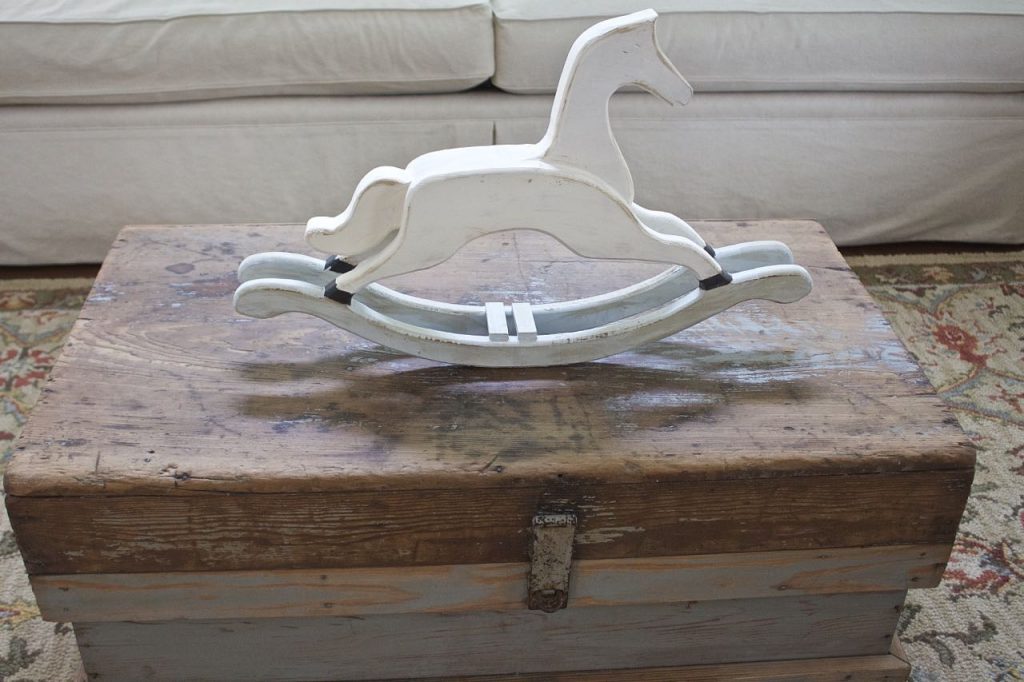 Thrift store rocking horse gets a makeover with chalk paint.