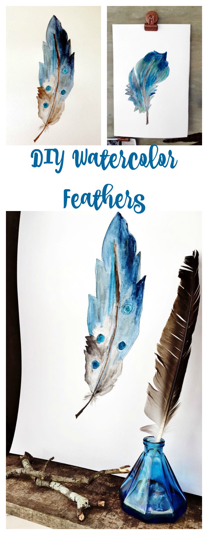DIY Watercolor Feather. Easy to paint watercolor feathers.