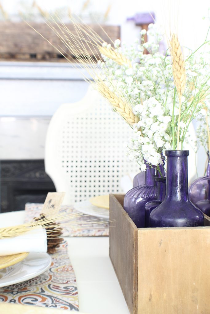 Vintage purple bottles. Fall home tour.