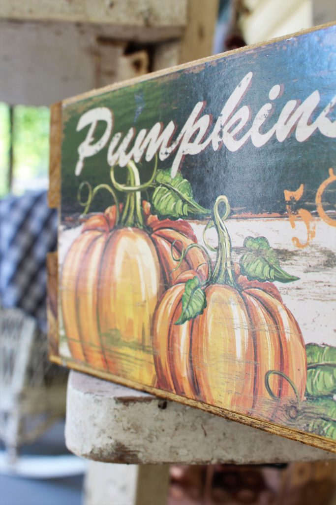 Fall front porch with pumpkins vintage print,