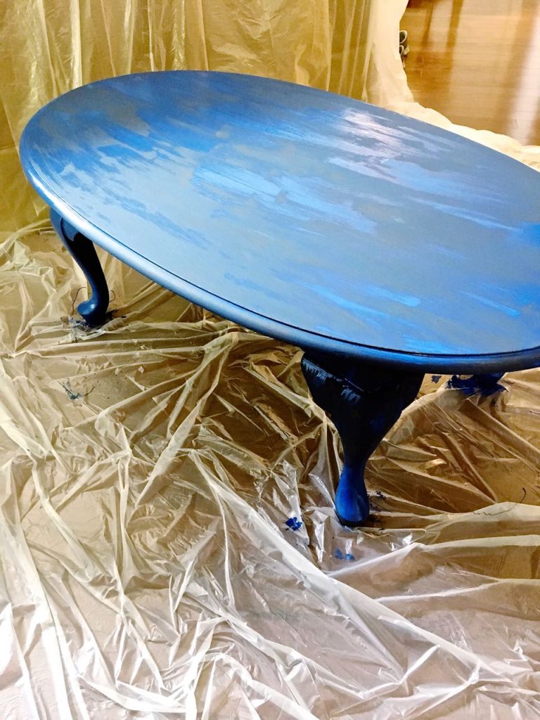 Coffee Table Makeover in Napoleonic Blue Chalk Paint