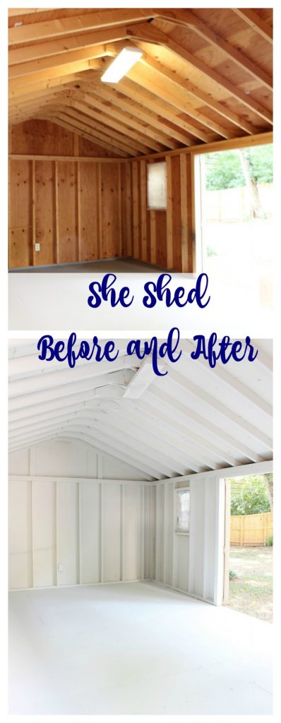 She Shed painted with Nebulous Sherwin Williams paint. One Room Challenge