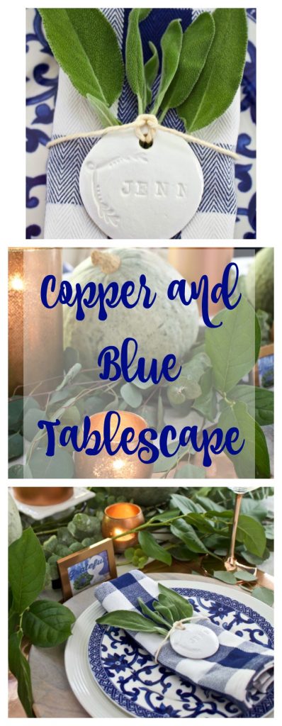 Thanksgiving Tablescape with Copper and Blue