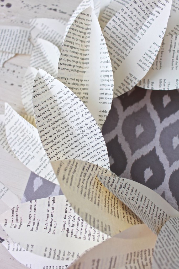 Book page magnolia wreath. Add the book page leaves one at a time going in the same direction.