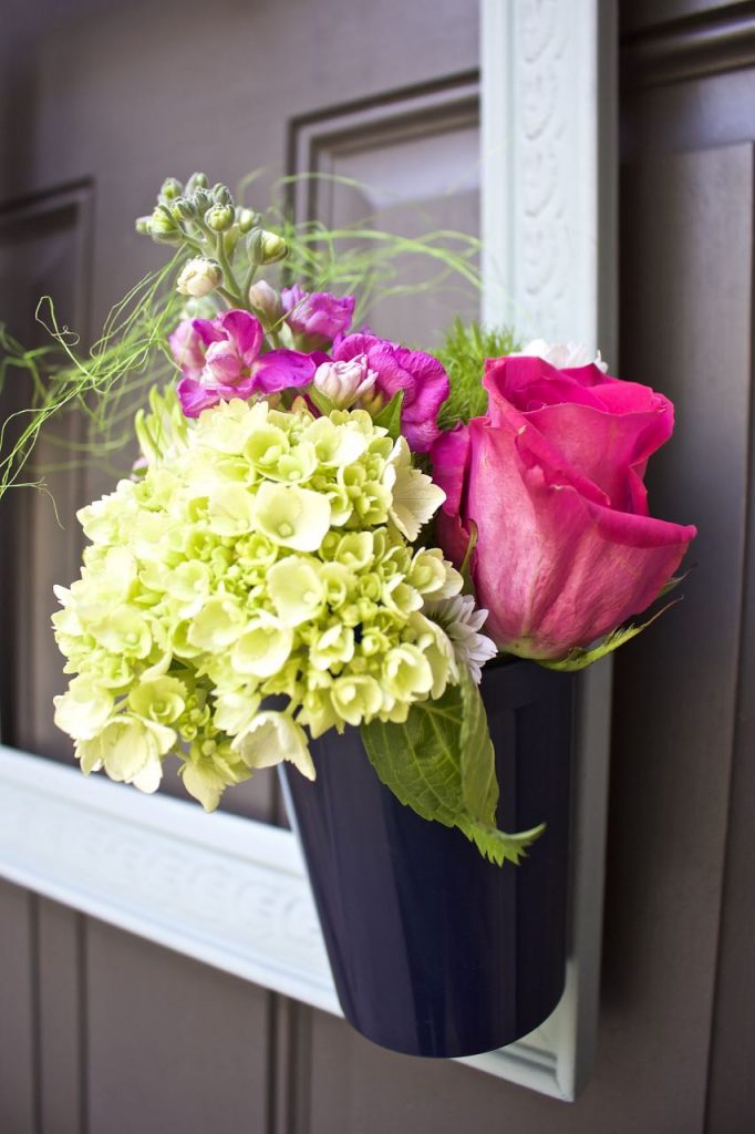 2 Bees in a Pod. Painted Picture Frame Wreath. Thrift Store Upcycle. Beautiful bouquet hanging on the front door.