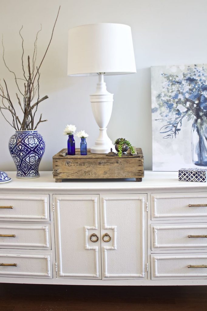 Painted Sideboard Buffet for the Dining Room. White painted furniture. Amy Howard One Step Bauhaus Buff. White dining room buffet. Vintage furniture Thrifted furniture. Furniture makeover. Thrifted furniture makeover.