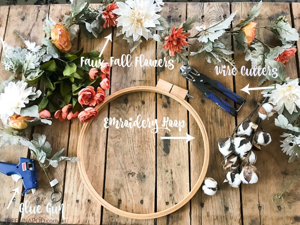 Items you'll need to make your fall embroidery hoop wreath