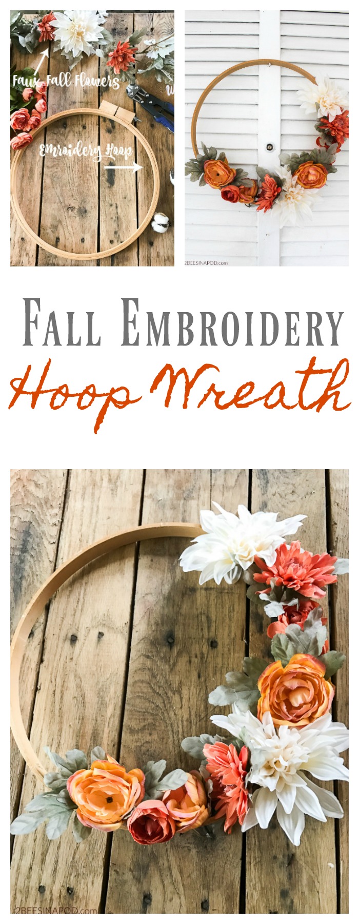 Fall Embroidery Hoop wreath - easy to make fall wreath for the front door