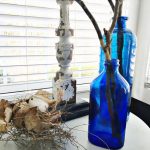 free fall decor ideas can be glass bottles. no need to spend money on fall decor