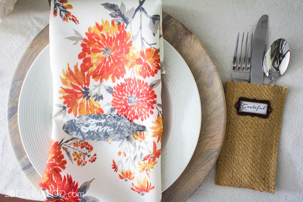 Colorful Thanksgiving Tablescape with Galvanized Feathers and Printable
