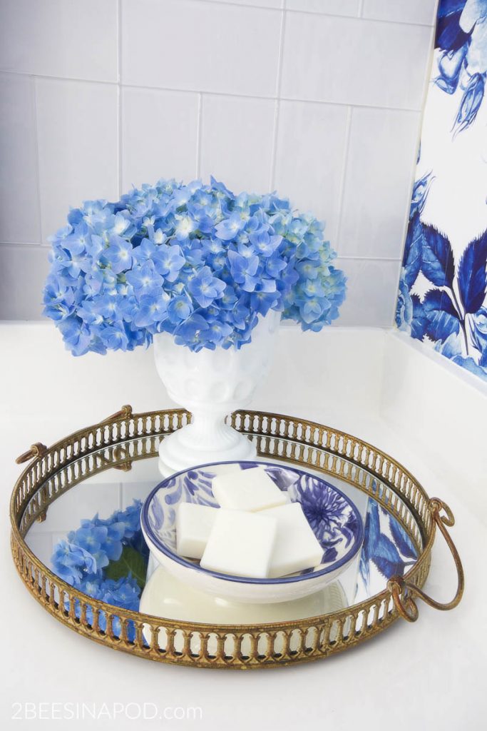 Blue and White Bathroom Makeover Reveal - One Room Challenge Week 6.