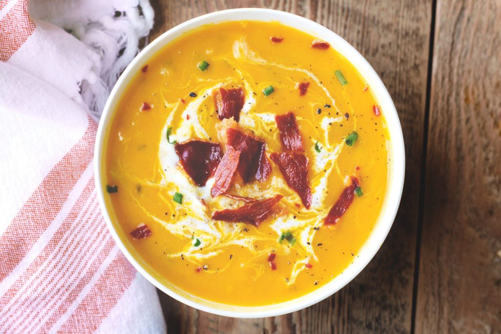 Roasted Butternut Squash Soup with Bacon - Creamy and Delicious - 2 Bees in a Pod