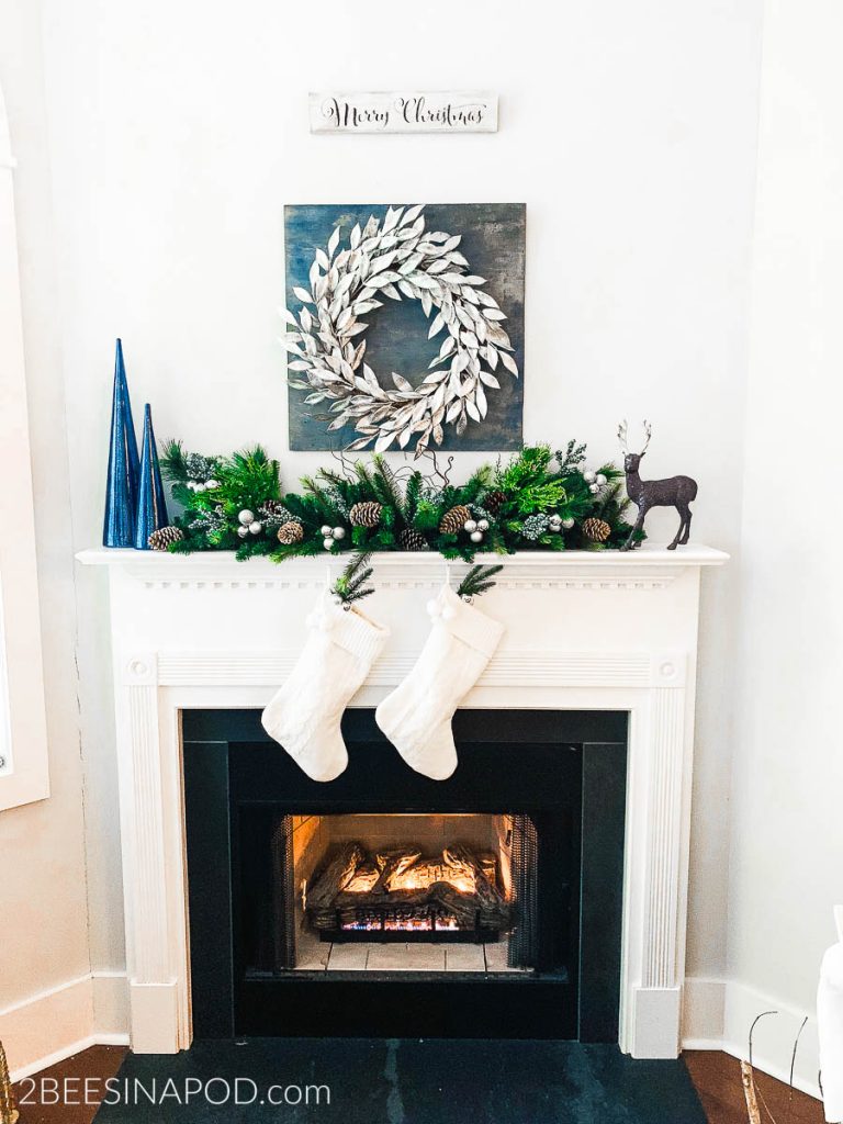 Blue and Silver Christmas Mantel Decor - 2 Bees in a Pod