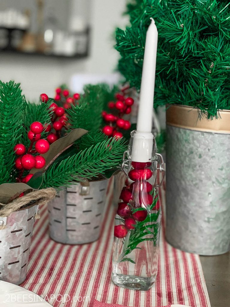 Easy Rosemary and Cranberry Centerpiece Candleholders