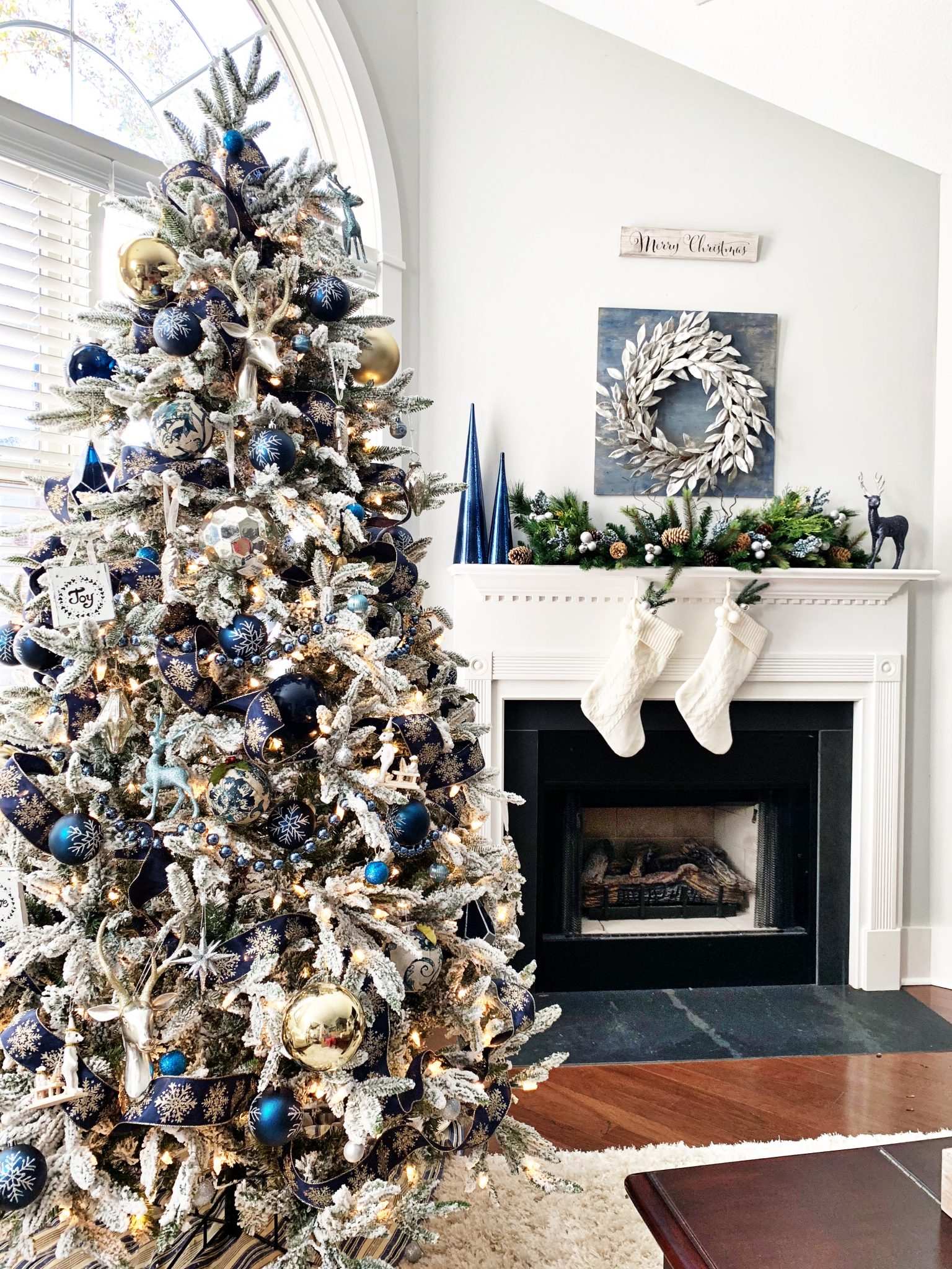 Blue and Silver Christmas Tree for the Living Room  2 Bees in a Pod