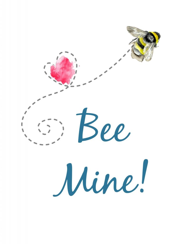 Bee Mine Valentine Printables with teal graphics