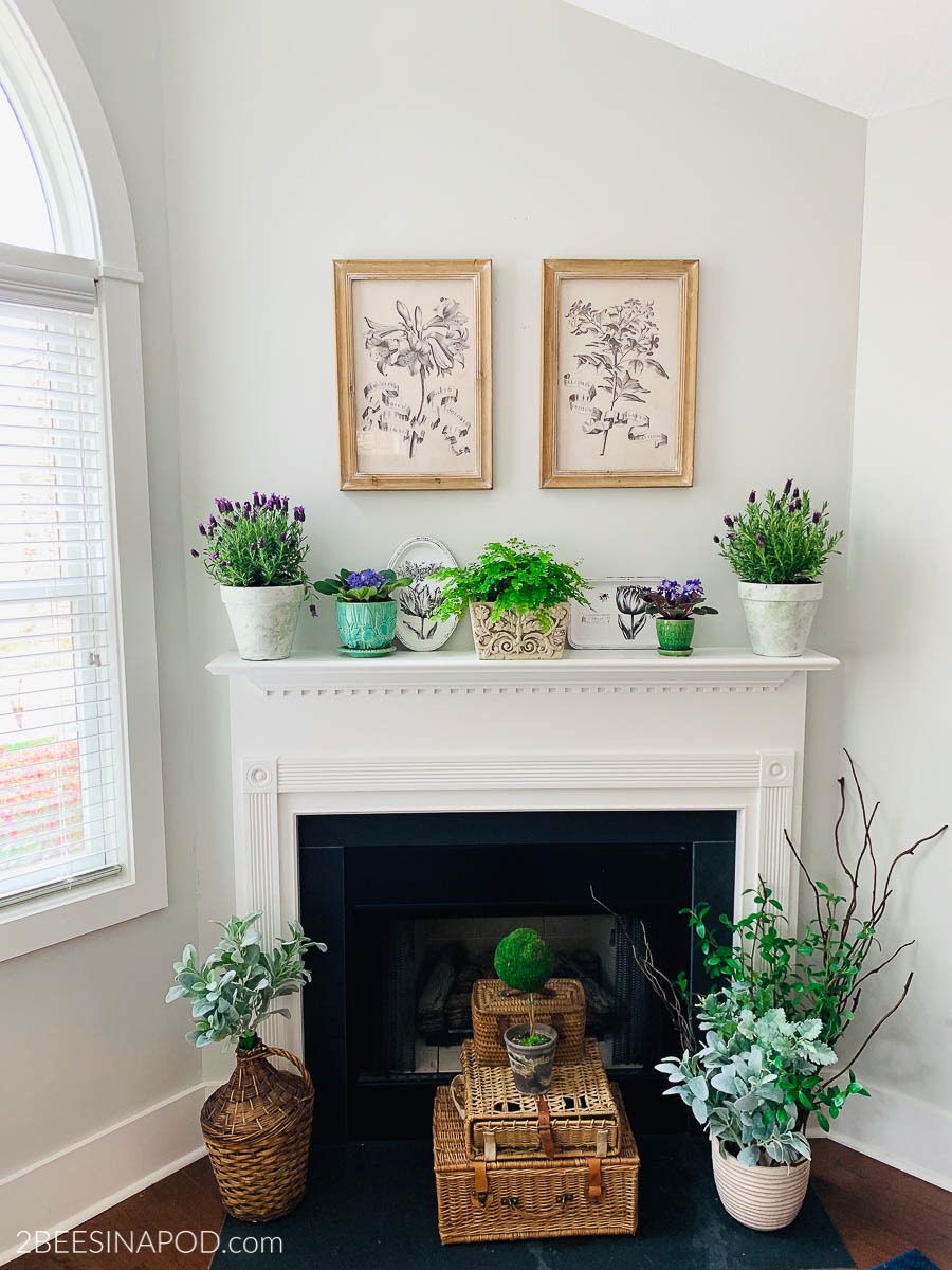 Vintage Botanical Spring Mantel