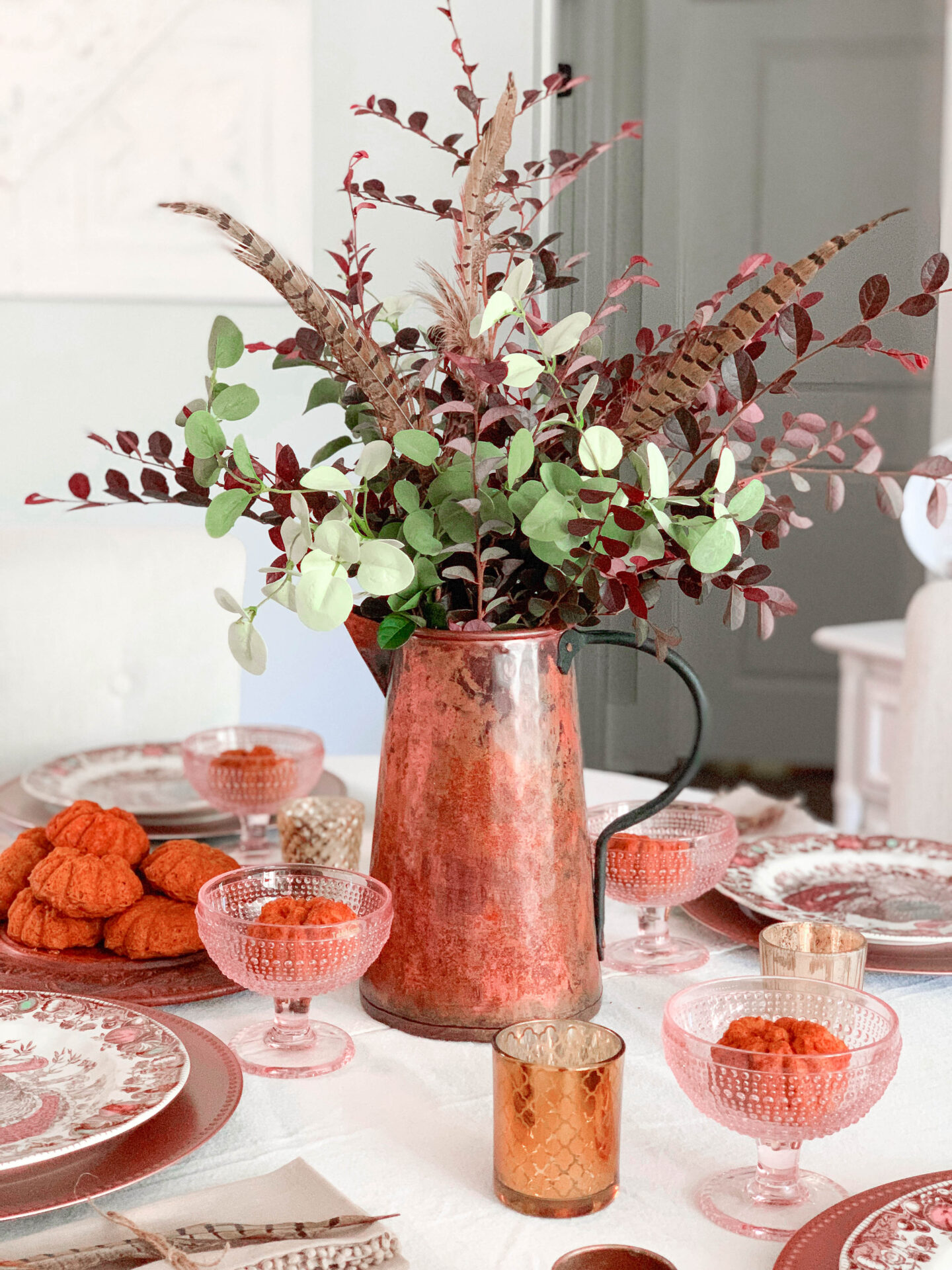 Rose Gold and Copper Thanksgiving Tablescape
